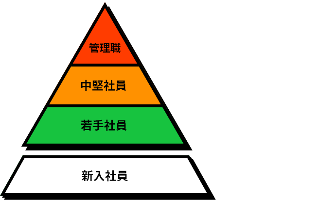 管理職、中堅社員、若手社員はマネジメント研修 リーダーシップ、 コーチング研修。新入社員はフォローアップ 研修